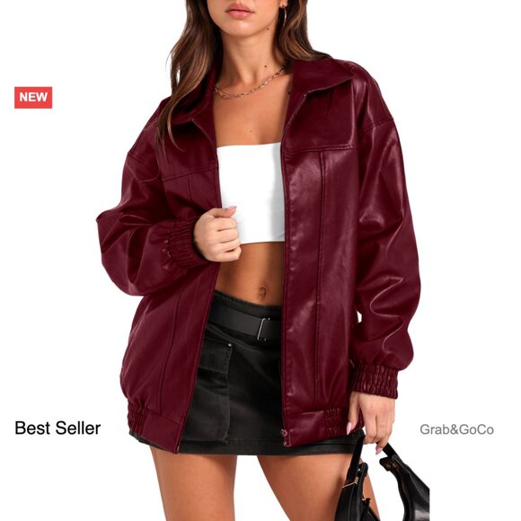 Faux Leather Oversized Motorcycle Bomber Jacket Y2K Retro Fashion